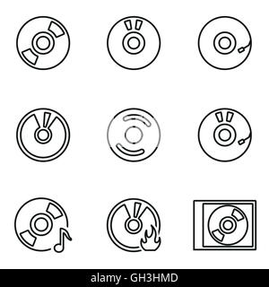 Vector line cd icon set on white background Stock Vector