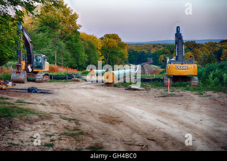 High Angle View of a Natural Gas Pipeline Construction, Penn East Pipilens Readington, Hunterdon County, New Jersey Stock Photo