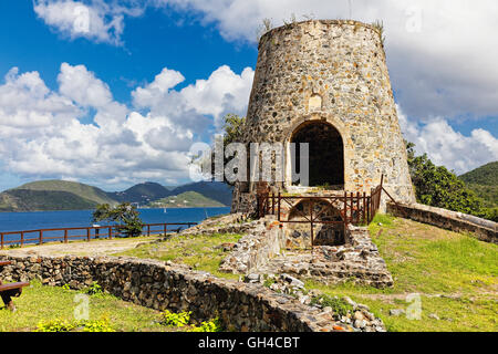 Low Angle View of Windmill Tower Ruins, Annaberg Plantation Historic Site, St John, US Virgin Islands Stock Photo