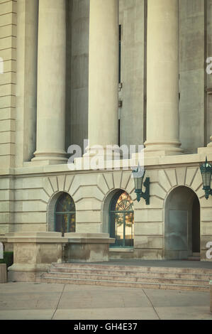 Main columns and entrance to the Weld county courthouse, Greeley, Colorado. Retro instagram look. Stock Photo