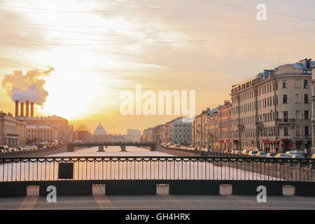 St. Petersburg, urban landscape, Fontanka Embankment at sunset in winter Stock Photo