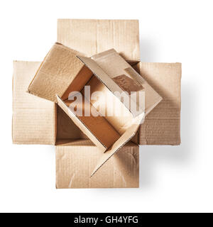 Open cardboard boxes. Packaging material. Object isolated on white background with clipping path. Top view, flat lay Stock Photo