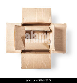 Open cardboard boxes. Packaging material. Objects group isolated on white background with clipping path. Top view, flat lay Stock Photo