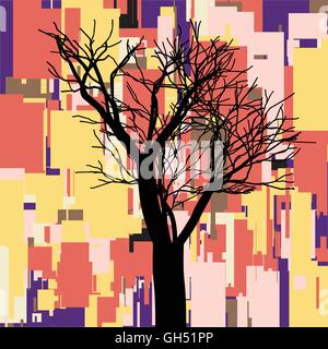 Abstract square fall composition with tree , geometric shapes, autumn leaves theme, events advertisement, seasonal sale flyer, natural print, eco design, september branch, EPS 10 vector illustration Stock Vector