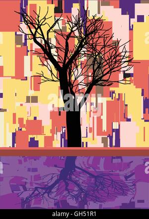 Abstract square fall composition with tree and reflection , geometric shapes, autumn leaves theme, events advertisement, seasonal sale flyer, natural print, eco design, september branch, EPS 10 vector illustration Stock Vector
