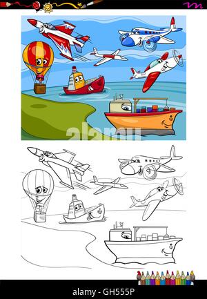 Cartoon Illustration of Transport Vehicle Characters Group Coloring ...