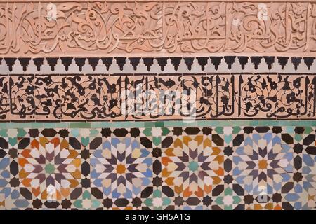 geography / travel, Morocco, wall mosaic in the madrassa Medersa Ben Youssef, Madinah, old town, Marrakech, Africa, Additional-Rights-Clearance-Info-Not-Available Stock Photo