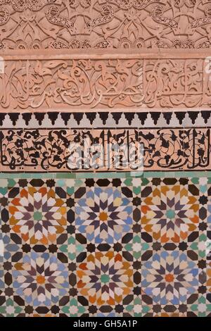 geography / travel, Morocco, wall mosaic in the madrassa Medersa Ben Youssef, Madinah, old town, Marrakech, Africa, Additional-Rights-Clearance-Info-Not-Available Stock Photo