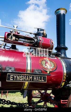 Detail of a Marshall steam traction engine EYNSHAM HALL showing name plate and cylinder Stock Photo