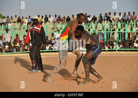 geography / travel, Sudan, Nuba wrestling, Nuba wrestling, in the part of town Haj Yusef, Khartoum, Additional-Rights-Clearance-Info-Not-Available Stock Photo