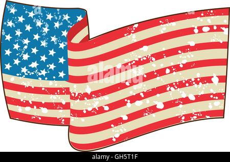 Illustration of a grunge usa american flag stars and stripes wavy set on isolated white background done in retro style. Stock Vector