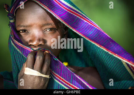 Young girl from Suri tribe in Ethiopia Stock Photo