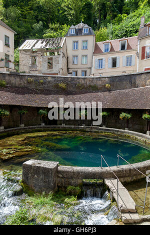 La Fosse Dionne  is a karst spring located in downtown Tonnerre. France. Stock Photo