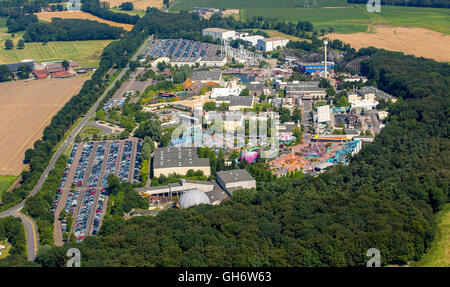 Aerial view, Movie Park Germany with major construction site for a new roller coaster, Feldhausen, Kirchhellen, Bottrop, Stock Photo