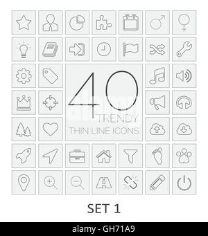40 Thin Line Icons. Set 1. Vector illustration. Stock Vector
