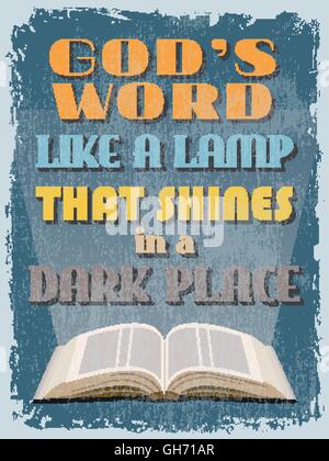 Retro Vintage Motivational Quote Poster. God's Word Like a Lamp That Shines in a Dark Place. Grunge effects can be easily remove Stock Vector