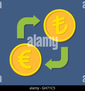 Currency exchange. Euro and Turkish Lira. Vector illustration Stock Vector