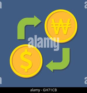 Currency exchange. Dollar and Won. Vector illustration Stock Vector