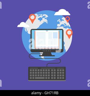 Distance education concept. Flat design stylish. Isolated on color background Stock Vector