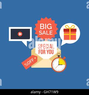 E-mail marketing concept. Flat design stylish. Isolated on color background Stock Vector