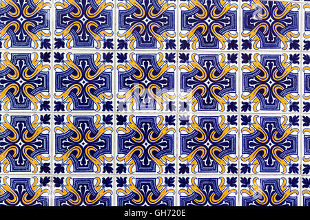 Patterned ceramic tiles on an exterior wall in Lisbon, Portugal Stock Photo