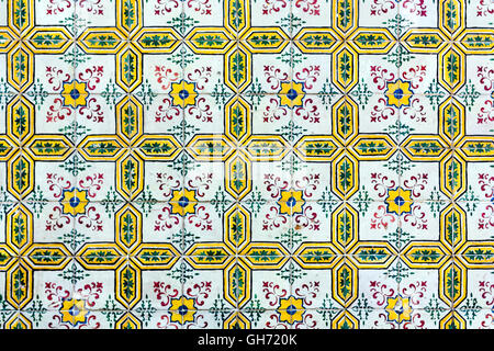 Patterned ceramic tiles on an exterior wall in Lisbon, Portugal Stock Photo