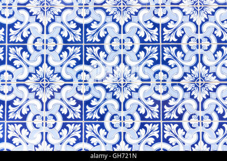 Patterned ceramic tiles on an exterior wall in Lisbon, Portugal Stock Photo