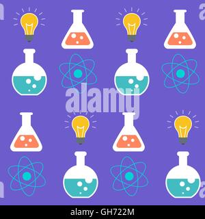Seamless pattern. Science symbols over purple background. Vector Illustration Stock Vector