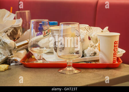 Empty food and drink packaging on a tray, Stock Photo