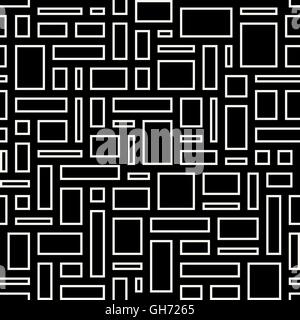 Abstract geometric seamless pattern. White empty rectangles over black background. Vector Illustration Stock Vector