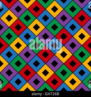 Abstract geometric seamless pattern. Black and colored squares. Vector Illustration Stock Vector