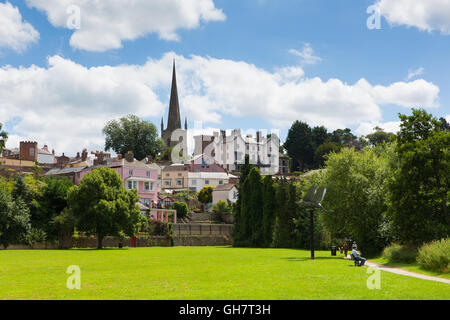 Ross-on-Wye in the Wye Valley Herefordshire England uk a park view near St Mary`s church landmark with people Stock Photo