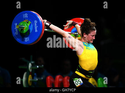 Rio de Janeiro, Brazil. 8th Aug, 2016. Tia-Clair Toomey of Australia  competes during the Women's 58kg Group B category of the Rio 2016 Olympic  Games Weightlifting events at the Riocentro in Rio