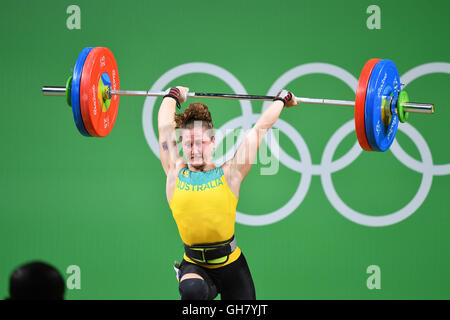Rio De Janeiro, Brazil. 8th Aug, 2016. Tia-Clair Toomey of Australia fails  during the women's 58kg group B final of weightlifting competition at the  2016 Olympic Games, in Rio de Janeiro, Brazil