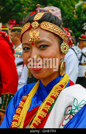 Glasgow, UK. 9th August, 2016. On the second day of 'Piping Life' the bands from The Royal Edinburgh Military Tattoo parade around George Square before entering the Piping Live arena for a spectacular display. The image is of  a member of the NEPAL Army Band and Chorus Credit:  Findlay/Alamy Live News Stock Photo