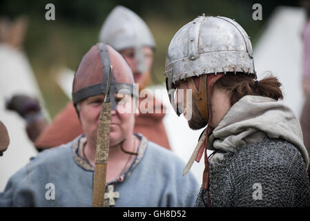 Viking reenactors waiting for battle Stock Photo