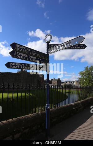 Signpost beside Rothesay Castle Isle of Bute Scotland  August 2016 Stock Photo