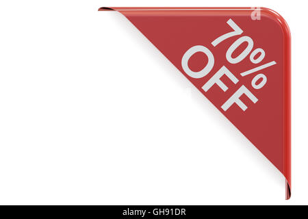 sale and discount concept, 70% off red corner. 3D rendering isolated on white background Stock Photo