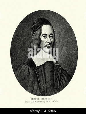 Engraving of George Herbert (1593-1633) Welsh poet and Anglican Stock ...