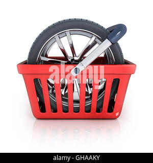 Shop bag and wheel (done in 3d rendering) Stock Photo