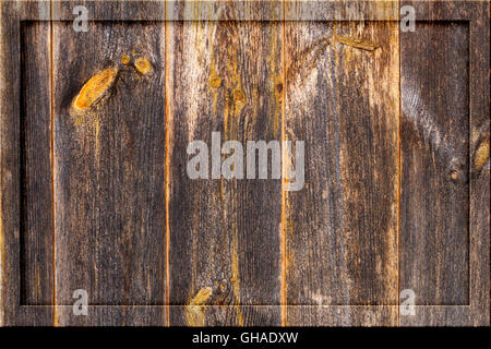 Aged old dark wooden timber plank wall background blank billboard Stock Photo