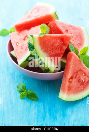 Triangular slices of watermelon. Summer snack Stock Photo - Alamy
