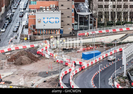 Roadworks in Birmingham city centre, Birmingham, England, UK Stock Photo