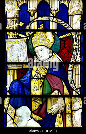 Canterbury, Kent, UK. St Peter's Church (Anglican) Stained glass window: St Augustine Stock Photo