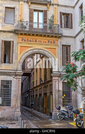 Old style passageway in Barcelona (Spain),Pasage de la Paz (Passage of Peace) Stock Photo