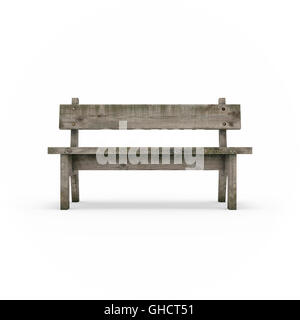 Ancient rural bench from logs. Roughly hammered together wooden bench. Isolated, on white background, 3d rendering. Stock Photo