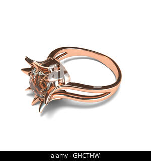 Rose gold ring on white background 3d rendering Stock Photo