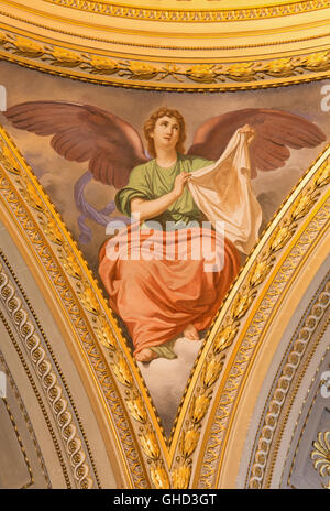ROME, ITALY, 2016: Symbolic fresco of angel with The Veil of Veronica (Sudarium) in church Basilica di Santi Giovanni e Paolo Stock Photo