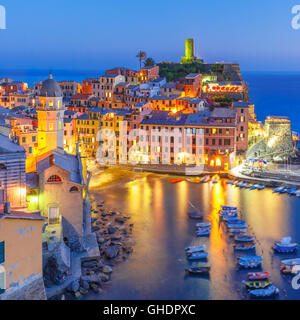 Night Vernazza, Cinque Terre, Liguria, Italy Stock Photo