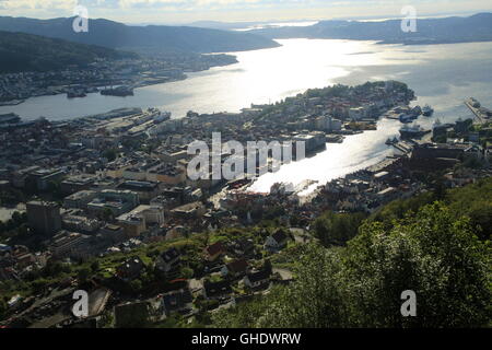 View over the city centre of Bergen from Mount Fløyen, Norway Stock Photo